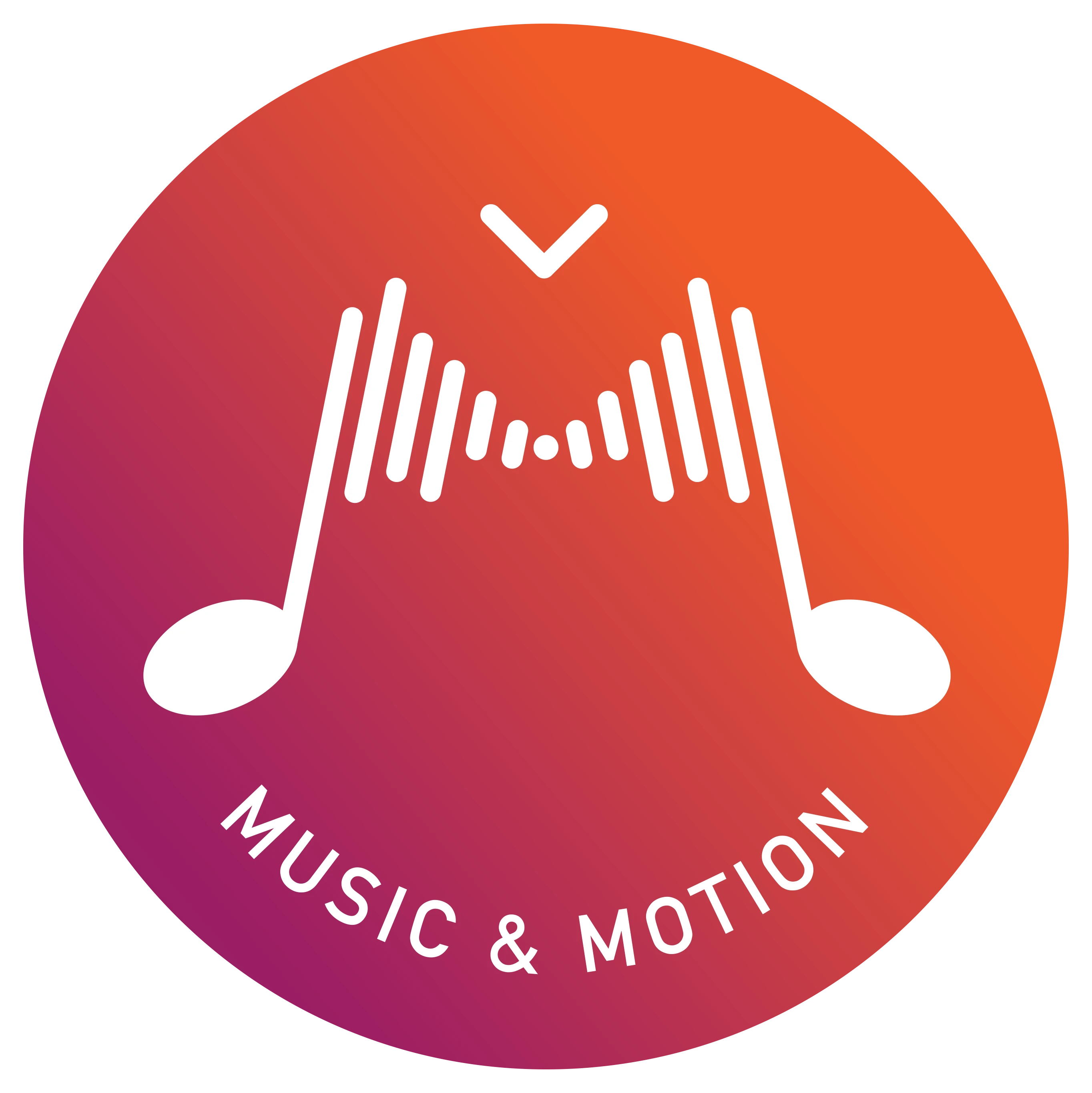 Logo Music & Motion: mesmo símbolo em versão em inglês, pra levar o projeto além do Brasil