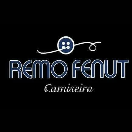 Logo Remo Fenut en bleu sur fond noir, avec le mot Camiseiro en dessous
